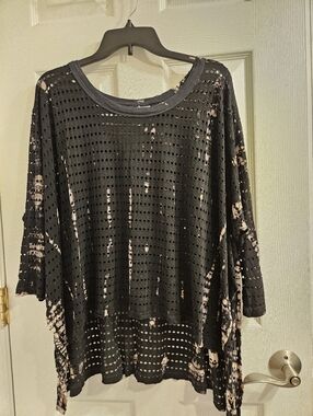 Hard Tail Forever - Black Tie-Dye Perforated Knit Top